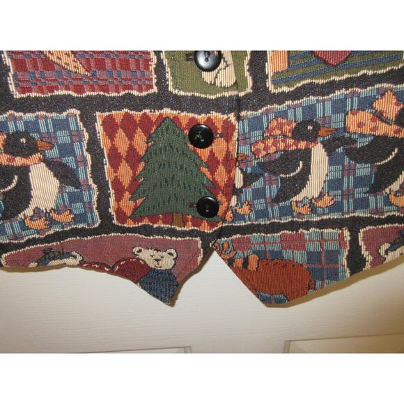 VTG FACETS by Mirrors Teddy Bears & Penguins Tapestry Vest Women's Medium Y2K - Picture 2 of 8
